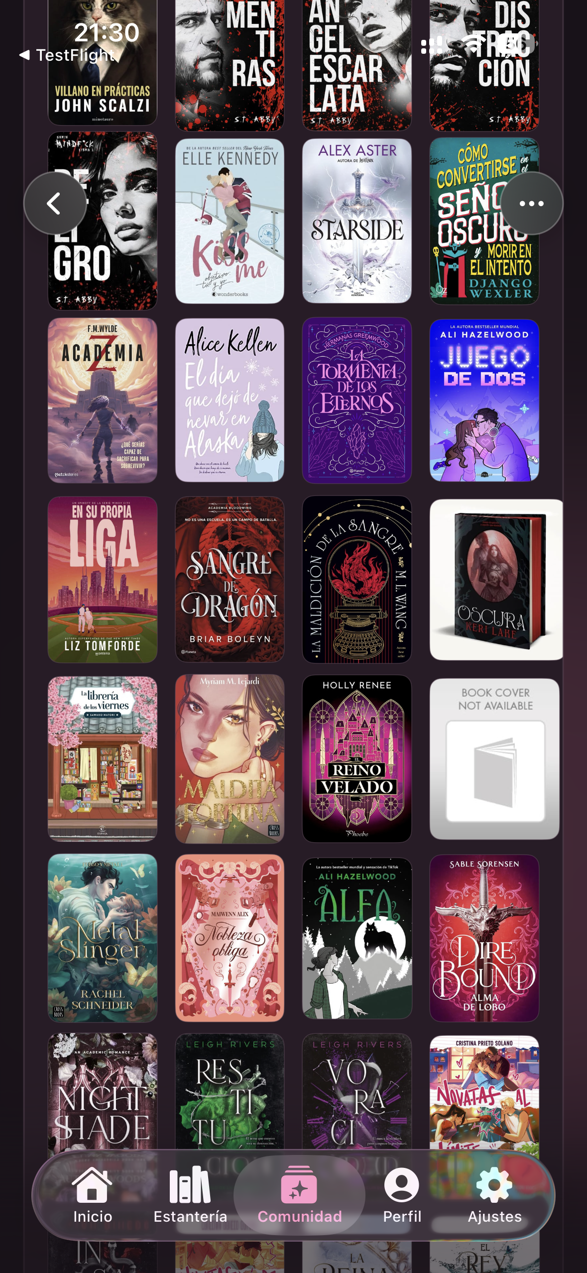 Mistbook catalog displaying dozens of book covers